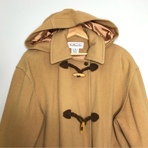 Talbots Camel Duffle Long Coat 100% Wool Removable Hooded Toggle Overcoat Jacket - Picture 2 of 16